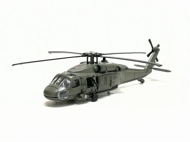 Hot Alloy Diecast Black Hawk Armed Helicopter Fighter Model With Sound &Light Pull Back For Kids Toys With Box