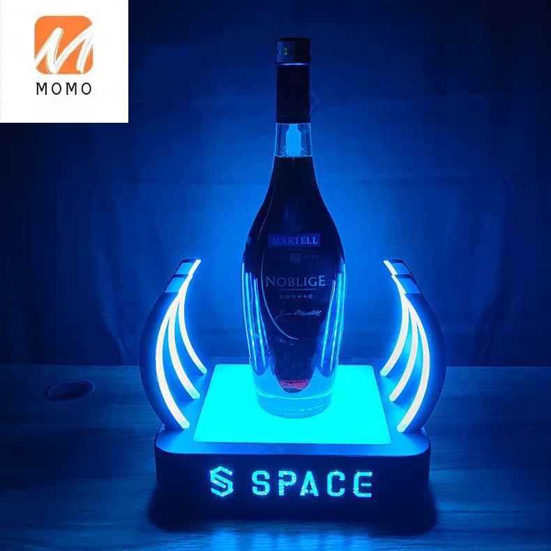 Logo Bar LED Wine Stand Bottle Display Champagne Wine Rechargeable LED Display Stand Stainless steel Bottle Presenter