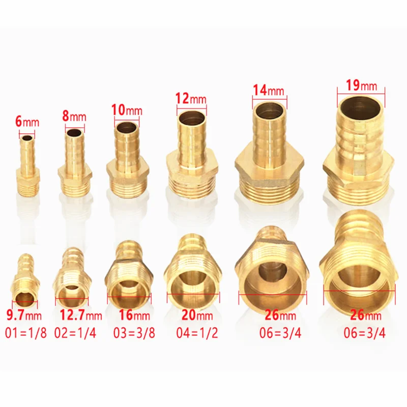 Латунный фитинг для труб, 4 мм, 6 мм, 8 мм, 10 мм, 12 мм, 19 мм, хвостовик шланга 1/8 дюйма, 1/4 дюйма, 1/2 дюйма, 3/8 дюйма, BSP соединитель, медный переходник-...