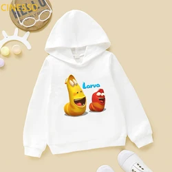 Funny Cartoon Larva Print Hoodie Boy Kids White Long Sleeve Sweatshirts Winter Coat Children's Clothes Baby Teen Girl Top Fleece