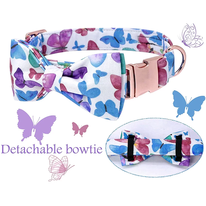 Unique Style Paws Cotton Dog Collar with Bow Valentine Handmade Pet Dog Collar Butterfly Dog Collar for Large Medium Small Dog