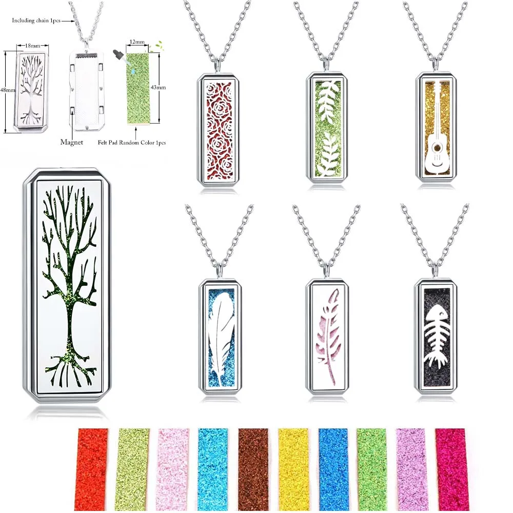 New Aromatherapy Necklaces open rectangle lockets Pendant Necklace Aroma Diffuser Essential Oil Diffuser Necklaces with 10 pads