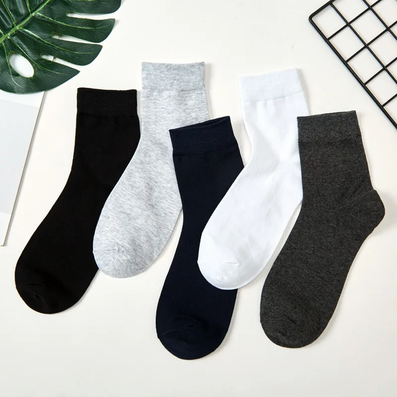 5pair  Men Business Socks Combed Cotton Absorption Sweat Leisure Solid Color Antibacterial Proof Damp Odor Plain coloured socks