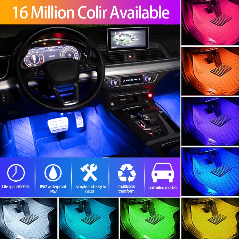 Automotive Interior Decorative Lights LED Car Foot Light 24/36/ /72 LED Atmosphere Lamp Ambient Lamp Remote/Voice Control