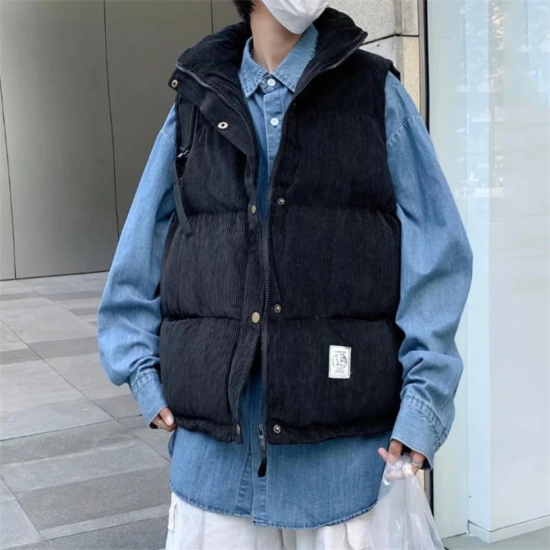 Men Vest Winter Warm Waistcoat Fashion Corduroy Sleeveless Outerwear Male Solid Color Fashion Streetwear Baggy Coats Vest