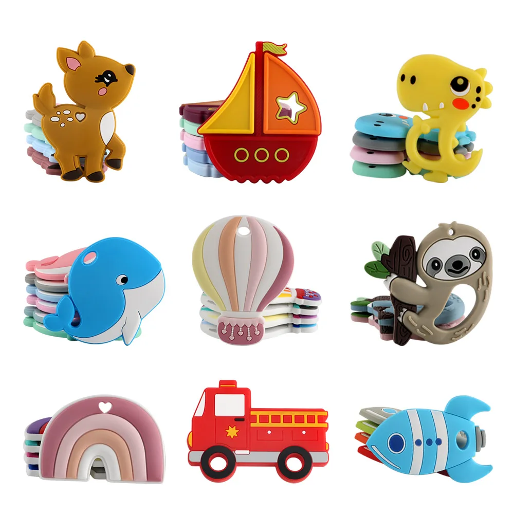 

1/2pc Silicone Pendants Cartoon Animals Rainbow Train Food Grade Silicone For Jewelry Making DIY Pacifier Chain Accessories