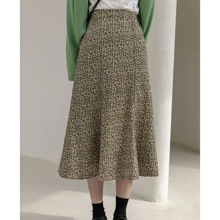 

Retro Fishtail Skirt Floral Skirt Autumn and Winter Women's Long High Waist Woman Skirts Mujer Faldas Saias Mulher