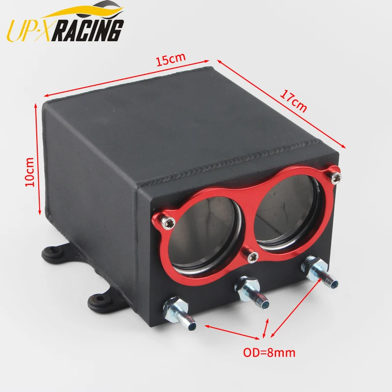 new product 60mm dual port external 044 fuel pump tank racing black Billet fitting oil catch can fuel surge tank