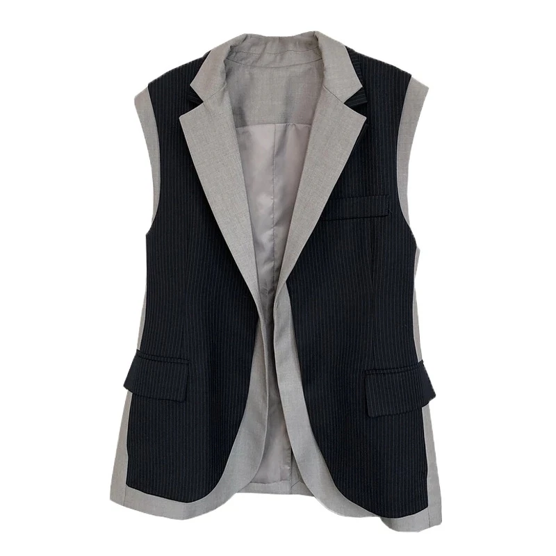 Phụ Nữ Mới Tất Cả-Phù Hợp Với Áo Vest Blazer Giả Hai Hàn Quốc Sọc Khâu Thiết Kế Thời Trang Nữ Cao Cấp Áo Khoác