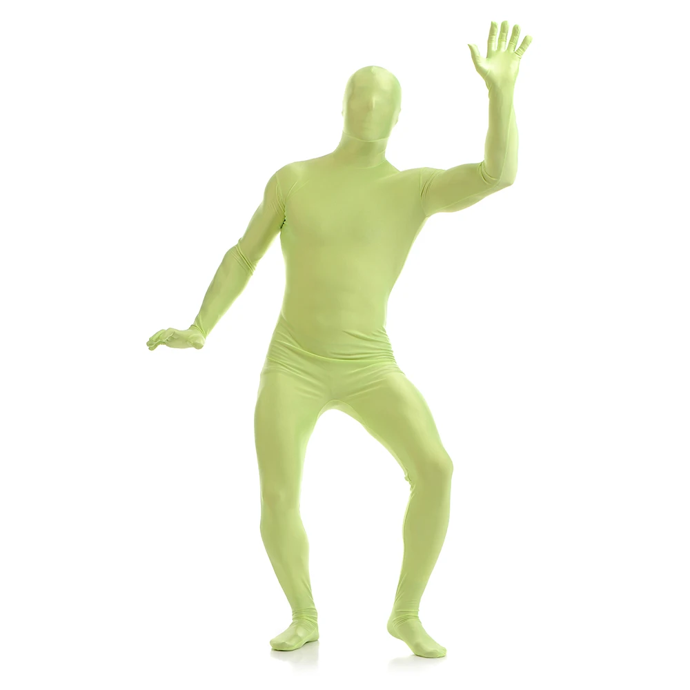 free shipping Full Body Zentai Grass green Tight Suits Pure Color Halloween Party customized for open eyes mouth add crotch