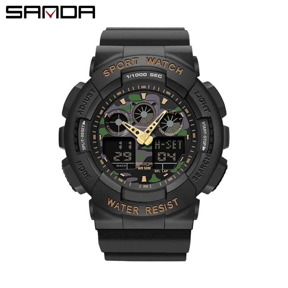 2021 New Sanda Top Brand Men Outdoor Sports Electronic Man Military Watches Ms Waterproof Alarm Dual Display Wristwatch Relogio