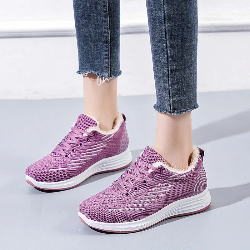 Lace Up Cloth Shoes Women\'s Plush Thickened Warm Winter Mother\'s Cotton Shoes Light Soft Bottom Casual Women\'s Cotton Shoes