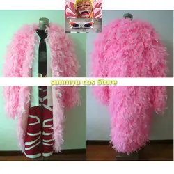 ONE PIECE Donquixote Doflamingo Cosplay Costume Custom size Halloween Pink Feather Coat with Glasses