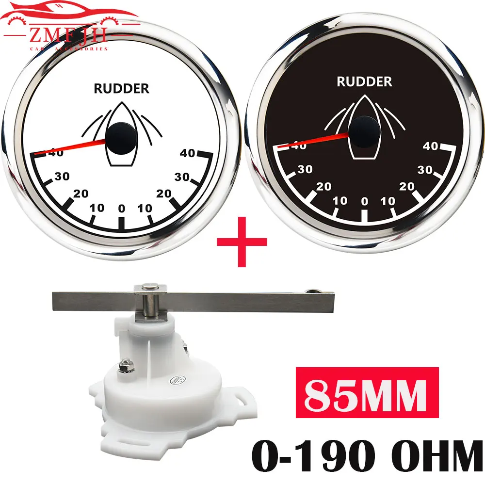 85mm Gauge 40 L~40 R Rudder Angle Indicatior with Rudder Angle Sensor Marine Boat Rudder Angle Meter Red Backlight 12/24V
