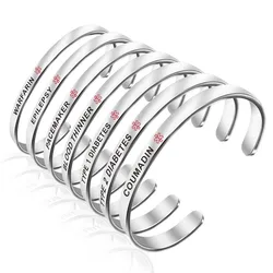 Personalized Stainless Steel Medical Alert Bracelet Cuff Bangle TYPE 2 DIABETES PACEMAKER for Kids Women Men Emergency First Aid