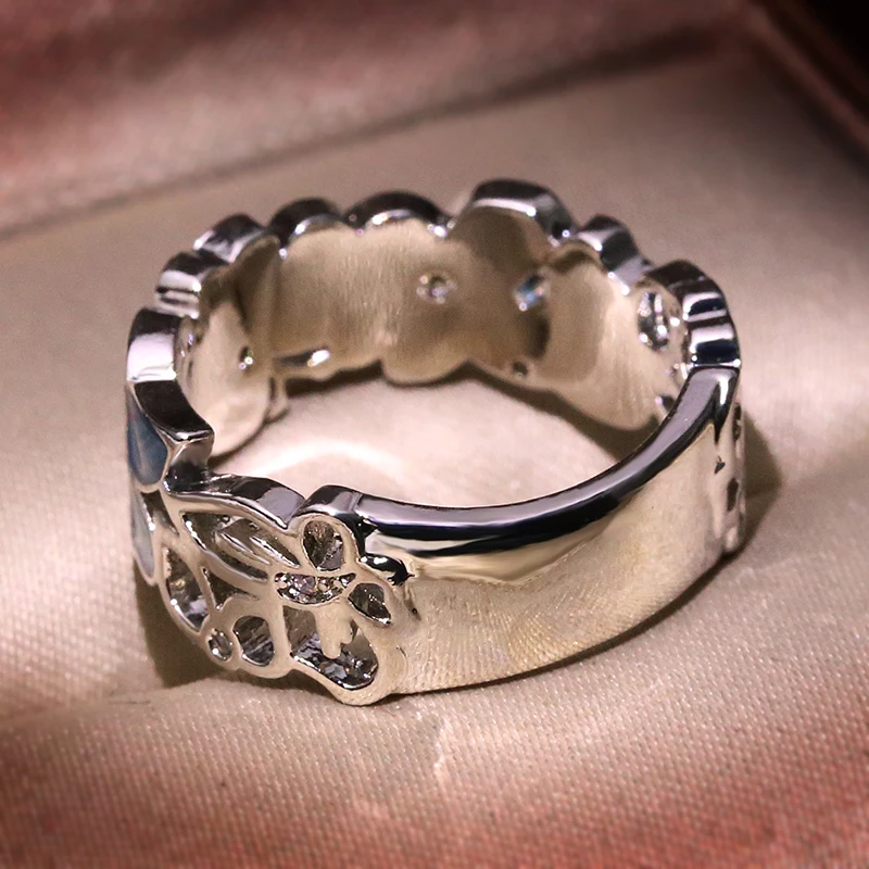 Fashion Flower Rings for Women Cubic Zirconia Ring Party Jewelry Enamel ring jewelry high quality