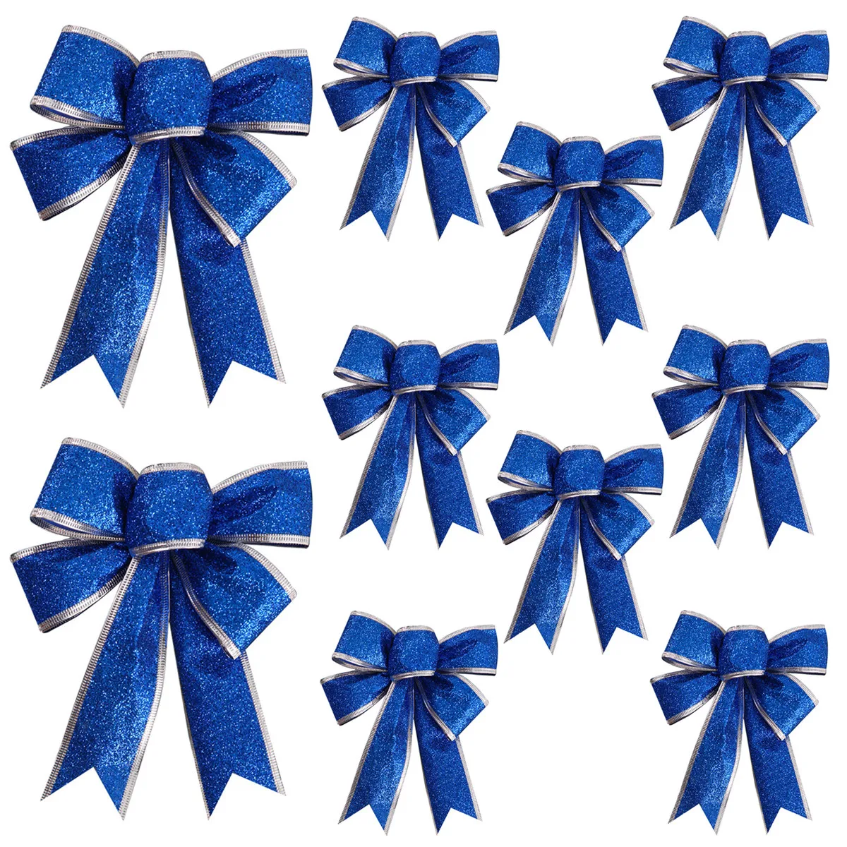 

10 Pcs Christmas Glittering Ribbon Bow Large Ribbon Bows Bowknot Christmas Tree Ornaments Xmas Party Home Decor, 7.87'' X 9.84''