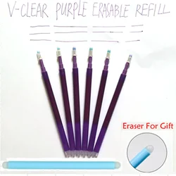 6PCS Purple 0.7mm Cute Kawaii Plastic Erasable Gel Pen Refill Creative Erasable Refill Pen for Kids Gift Office Stationery