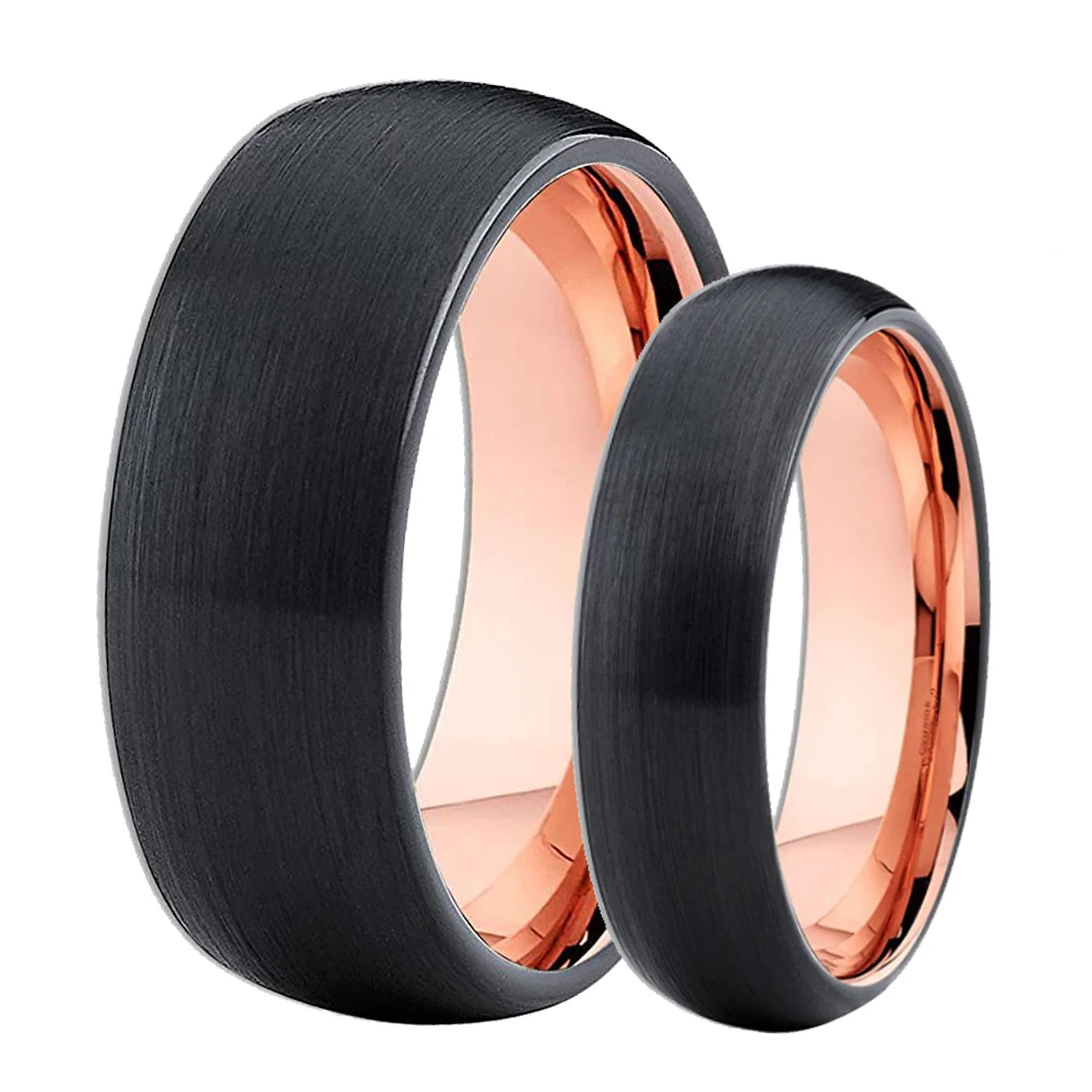 6mm/8mm Tungsten Ring for Men Women Matte Black With Rose Golden Dome Tungsten Rings Wedding Bands Free Custom Engrave Drop Ship