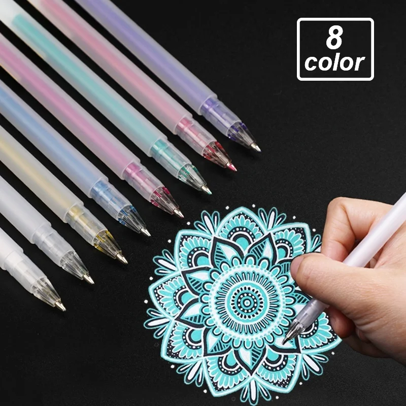 8Color Premium 0.8MM White Gel Pen Fine Tip Sketching Pens for Artists, Black Papers, Drawing Design, Illustration, Art Supplies