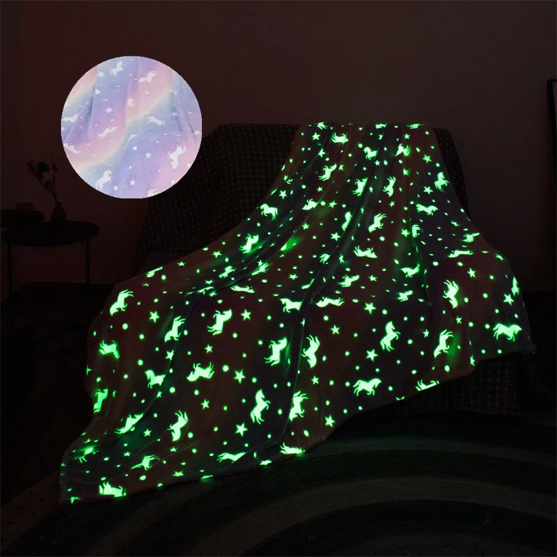 New Design Luminous Blanket Cartoon Design Glow in The Dark Flannel Blanket for Sofa Bed Christmas Gifts for Kids