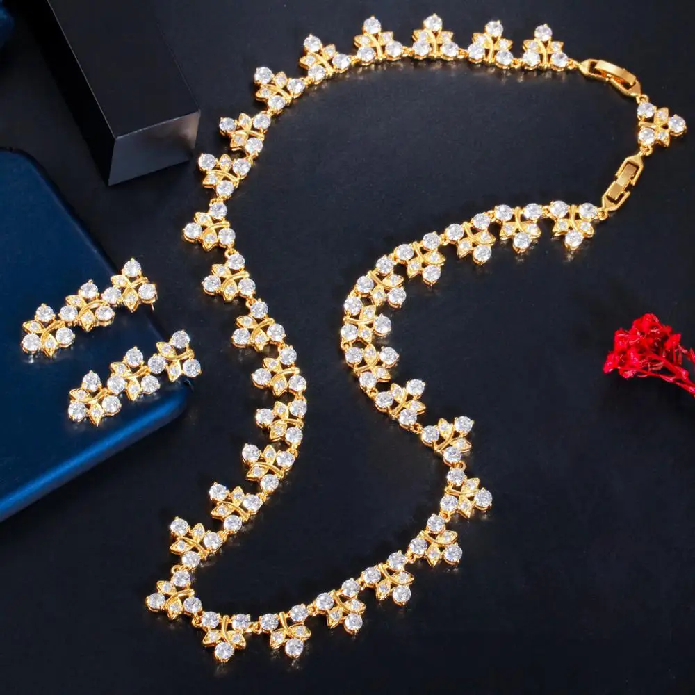 ThreeGraces Natural Green Round CZ Stone Dubai Gold Color Bridal Wedding Necklace Earrings for Brides Banquet Jewelry Sets TZ556