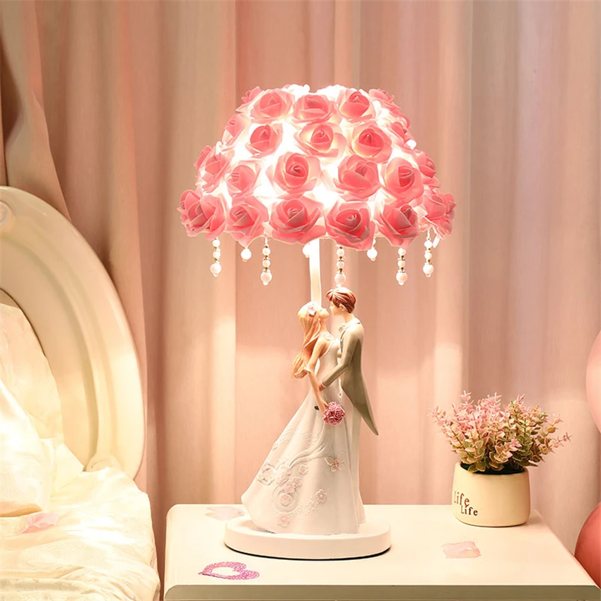 Nordic rose lampshade table lamps for bedroom bedside desk lights wedding gift living room table lights deco lighting fixtures