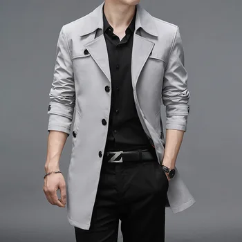 Men's Long Button Trench Coat 2 Men Long Trench Coats Hight Quality Button Windbreaker Mens Fashion Turn Down Collar Solid Trench Outerwear Jackets Plus Size 2