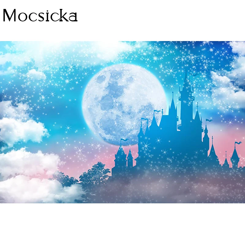 Mocsicka – arrière-plan de photographie, Super lune, château de fantaisie, accessoires de décoration, toile de fond de Portrait d'enfant, bannière