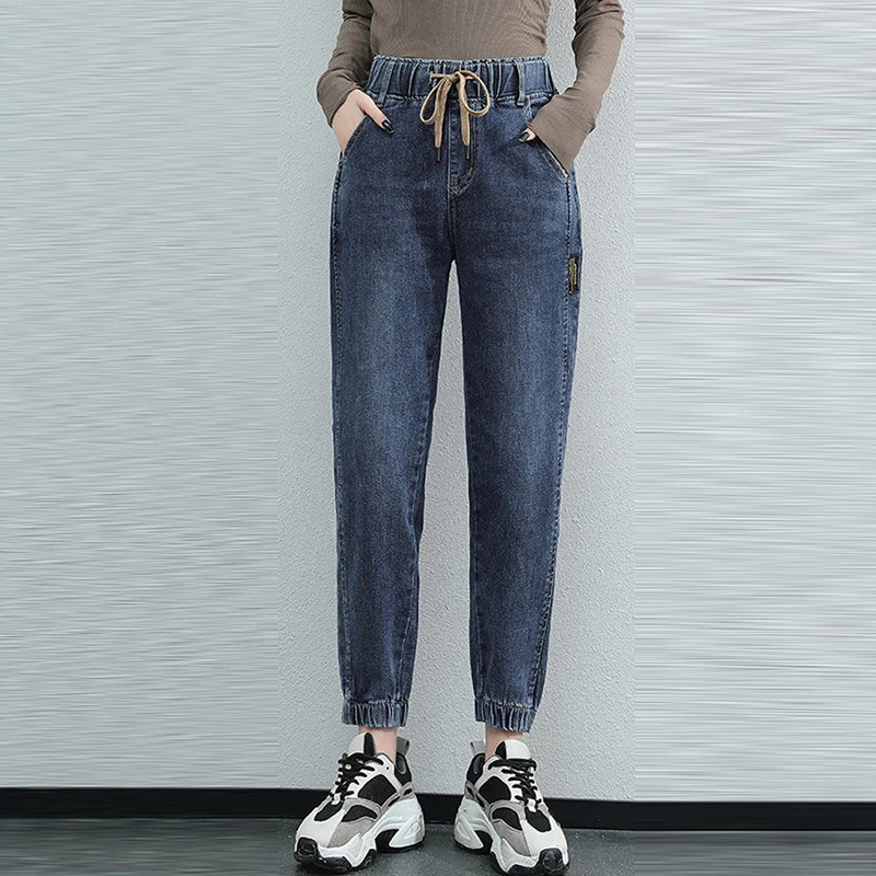 Vita elastica Harem Jeans pantaloni donna pantaloni di Jeans autunnali primavera di grandi dimensioni Jeans elasticizzati Casual pantaloni Vintage alla caviglia 3XL