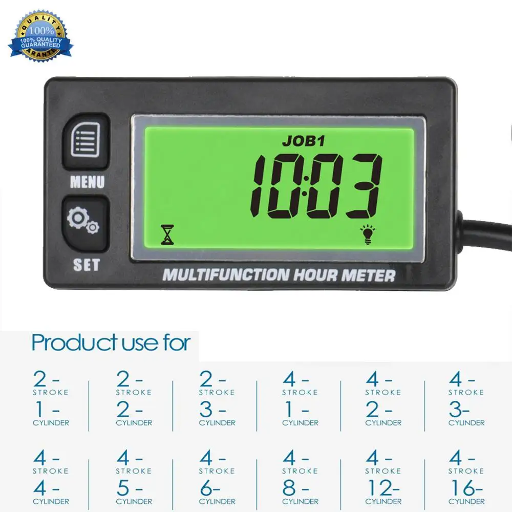 Multifunction Hour Meter Tachometer Voltmeter with Clock 2&4 Stroke for Small Engine Boat Outboard Mercury Motocross HM028
