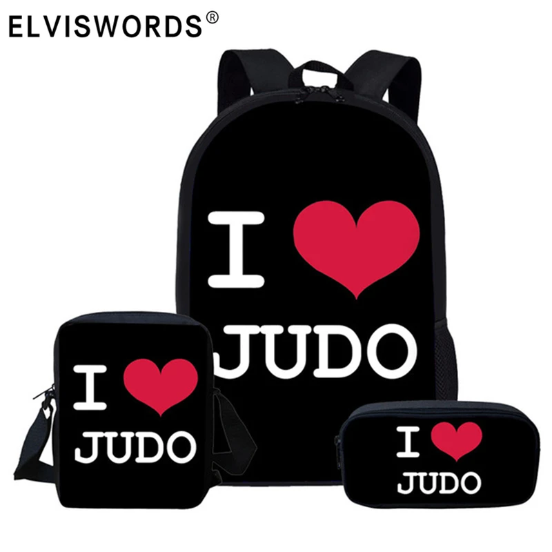 ELVISWORDS-Mochila Escolar grande para niños y niñas, morral de viaje con estampado de Judo, ideal para libros deportivos, Juego de 3 unidades