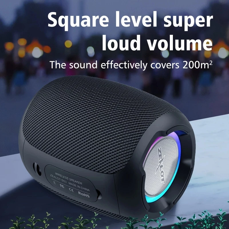 

Zealot S53 4400mAh Battery Portable Wireless Speakers High Power 20W Column HIFI Stereo Subwoofer Colorful Sound box Loudspeaker