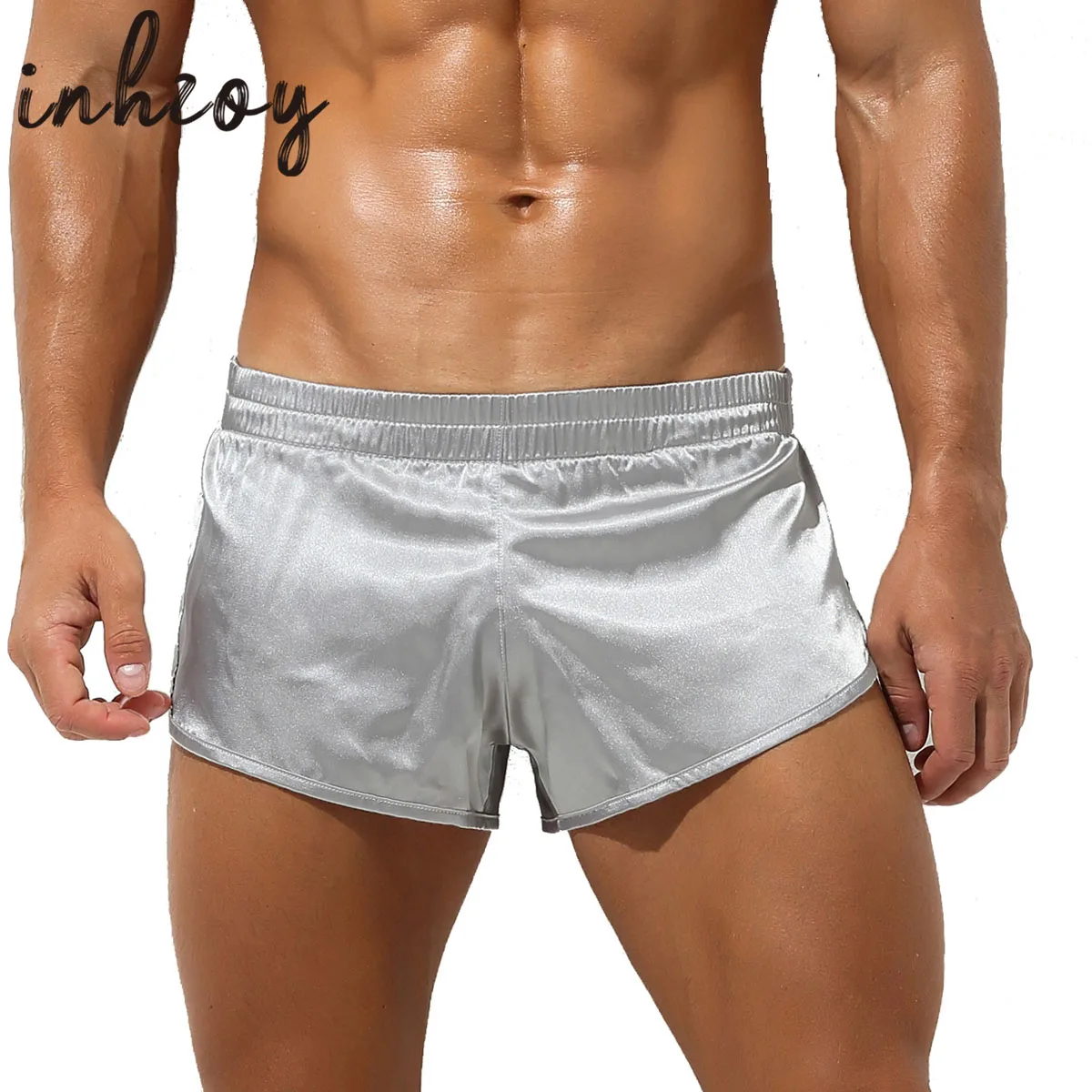 

Mens Silk Satin Boxer Shorts Underwear Sexy Lounge Trunks Home Sleepwear Gay U Convex Pouch Panties Underpants Comfortable