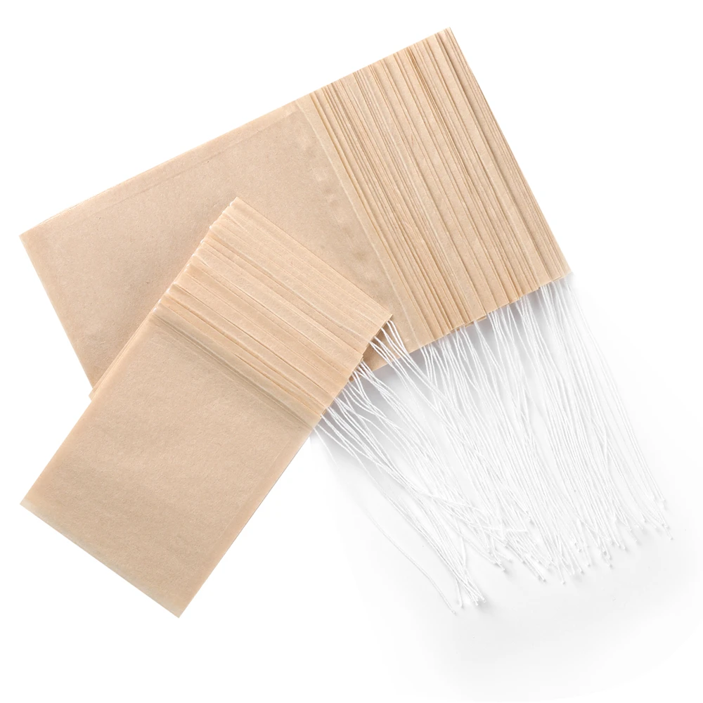 200pcs Teabags Tea Filter Bags Natural Wood Pulp Filter Paper Biodegradable Unbleached Strong Penetration Close With Drawstring