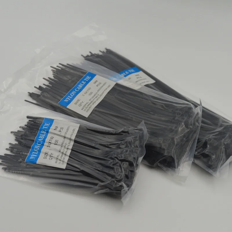 100PCS self-locking nylon cable ties 3 * 100/4 * 150/5 * 200 black plastic cable ties for wire harness management