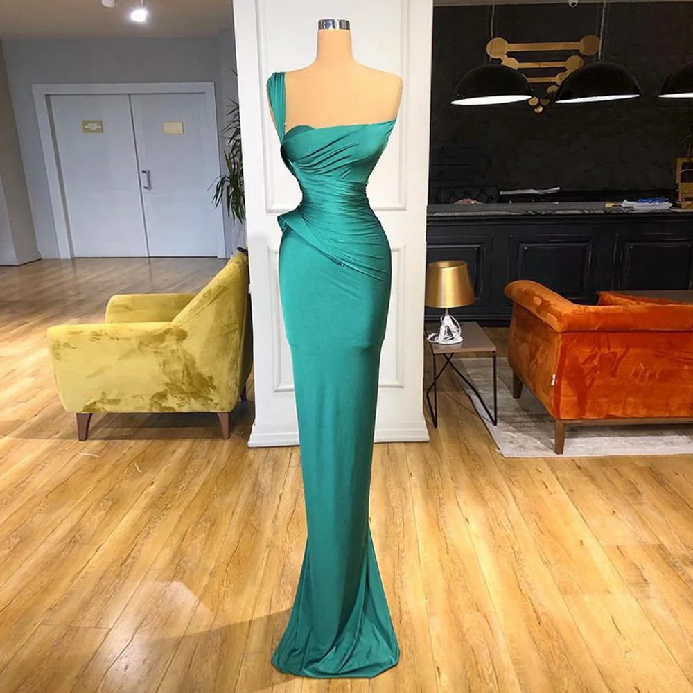 Moda um ombro vestido de noite 2022 sem mangas plissado simples vestido de festa formal para as mulheres robe de soiree sereia vestidos de baile