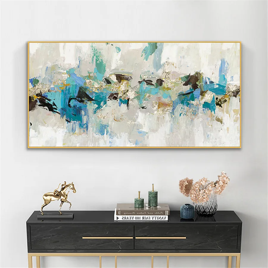 Hand Painted Sapphire Blue Turquoise Oil Painting Canvas For Room Decor Modern 100% Handmade Abstract Picture Painting