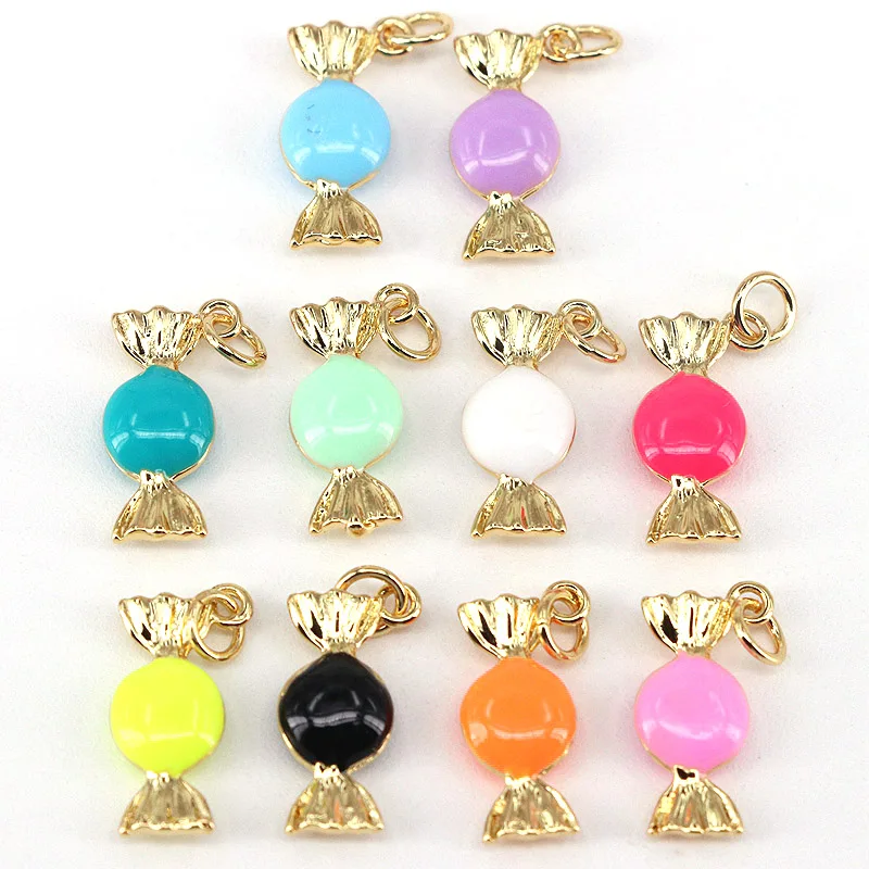 

10Pcs,Colorful Enamel Candy Shape Pendant, Gold Filled Summer Color Candy Charm,Enamel Jewelry Findings