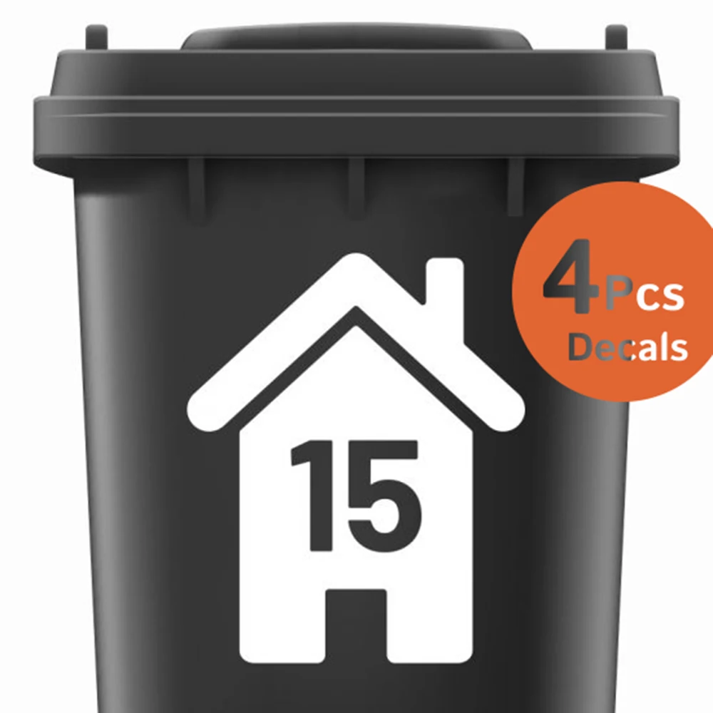 4Pcs Personalized Wheelie Bin  Rubbish Trash Can Container  House Number Stickers Decal Vinyl Garage Home Decor