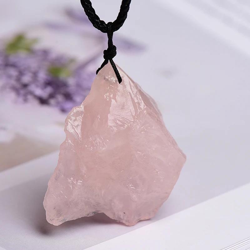 1Piece Natural Rose Quartz Pendant Crystal Original Stone Crystals Healing Stone Rose Quartz Women Mineral Jewelry DIY Gift