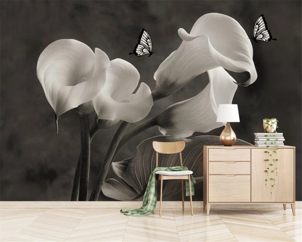 

Beibehang Custom high-grade minimalist modern living room 3D embossed calla flower photo 3d wallpaper TV backdrop 3d wallpaper