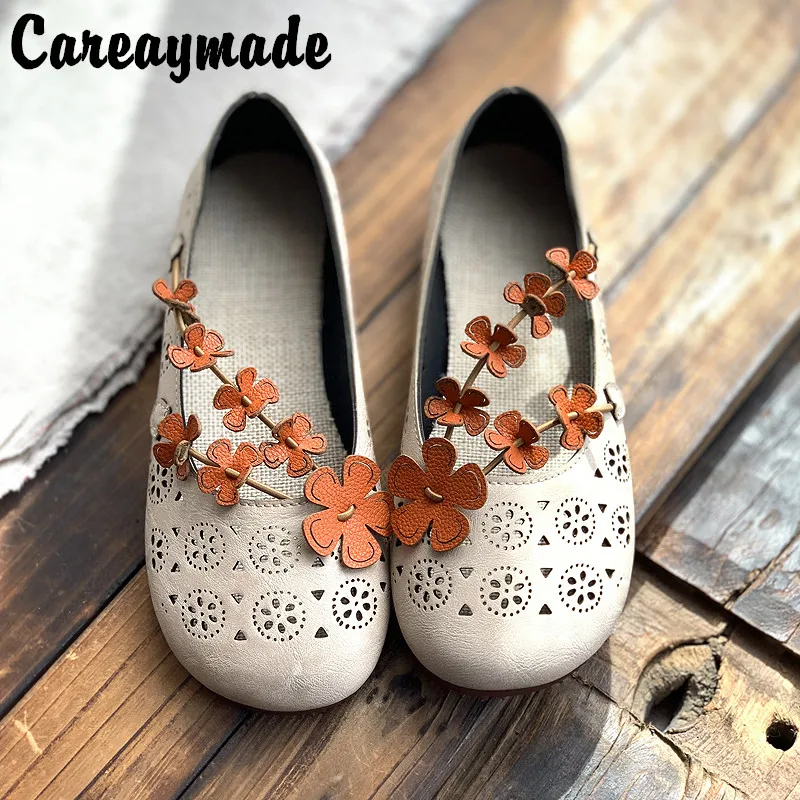 Careaymade-Fairy retro shallow mouth single shoes women's artistic soft soled flat shoes flower shoes hollowed out breathable