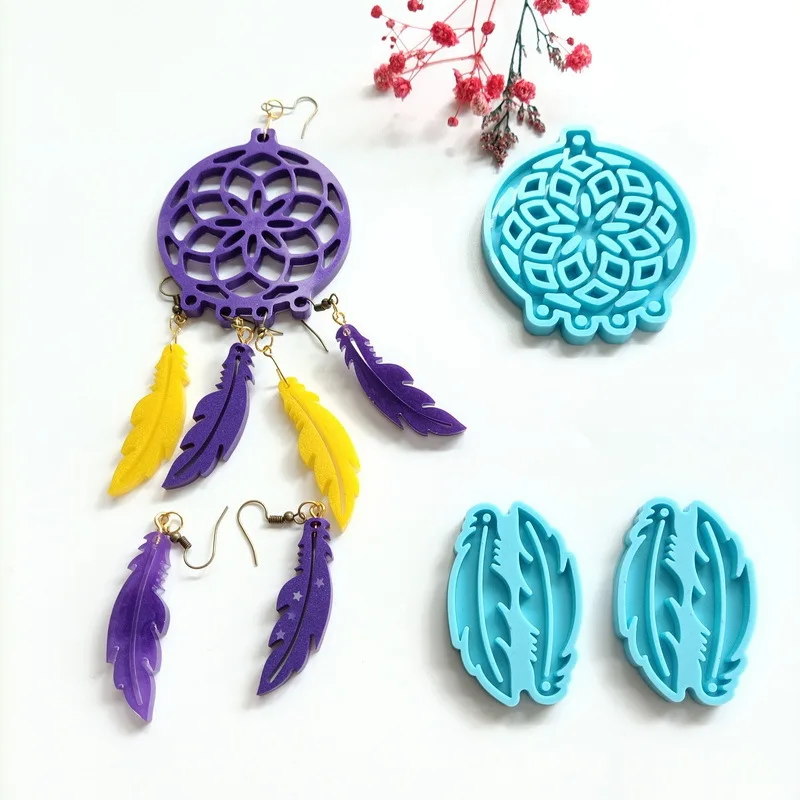 

DIY Epoxy Epoxy Mould Dream Catcher Silicone Mould Feather Pendant Keychain Decoration Mirror Resin Mould