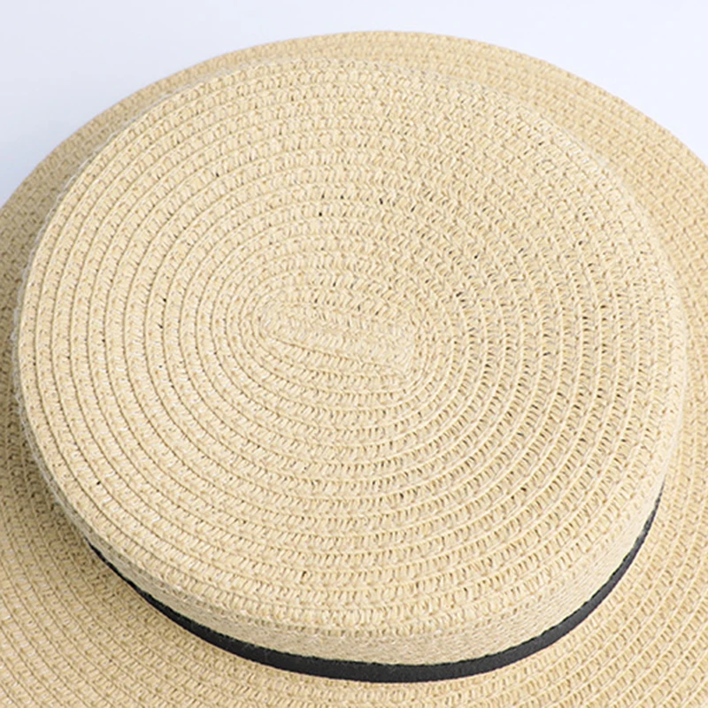 Chapeau de paille plat pour parents et enfants, vente en gros, chapeau de soleil, canotier, nœud papillon, chapeaux d\'été pour femmes, enfants et