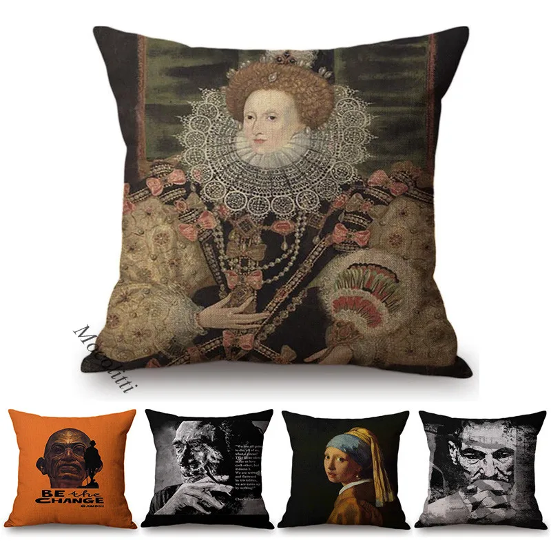 World Celebritys Home Decorative Throw Pillow Covers Gandhi Elizabeth Self Portrait Luxury Cushion Cover Sofa Chair Pillowcases