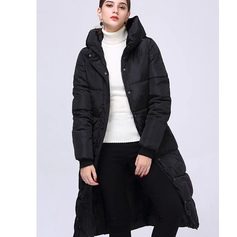 Winter women coat thick down cotton padded warm hooded puffer zipper thick parka black red navy blue