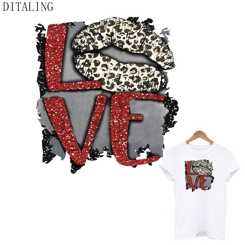 

Love Patches Cool Leopard Lips Iron On Transfers On Clothing DIY Thermal Stickers On T-Shirt Fashion Girls Appliqued On Clothes
