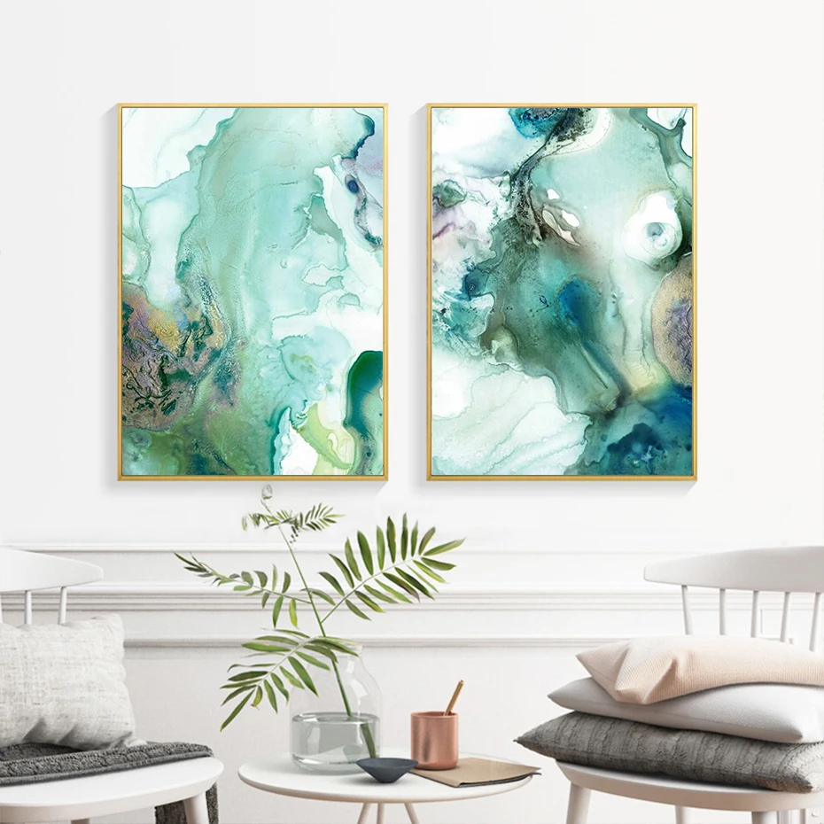 Abstract Mint Green Marble Liquid Wall Art Pictures Canvas Painting Gallery Posters Prints Interior for Living Room Home Decor