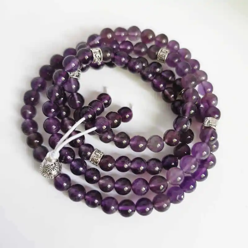 Natural Amethyst Bracelets for Pisces Girls 6mm 108 Beads Healing Crystal Meditation Mala BRO965